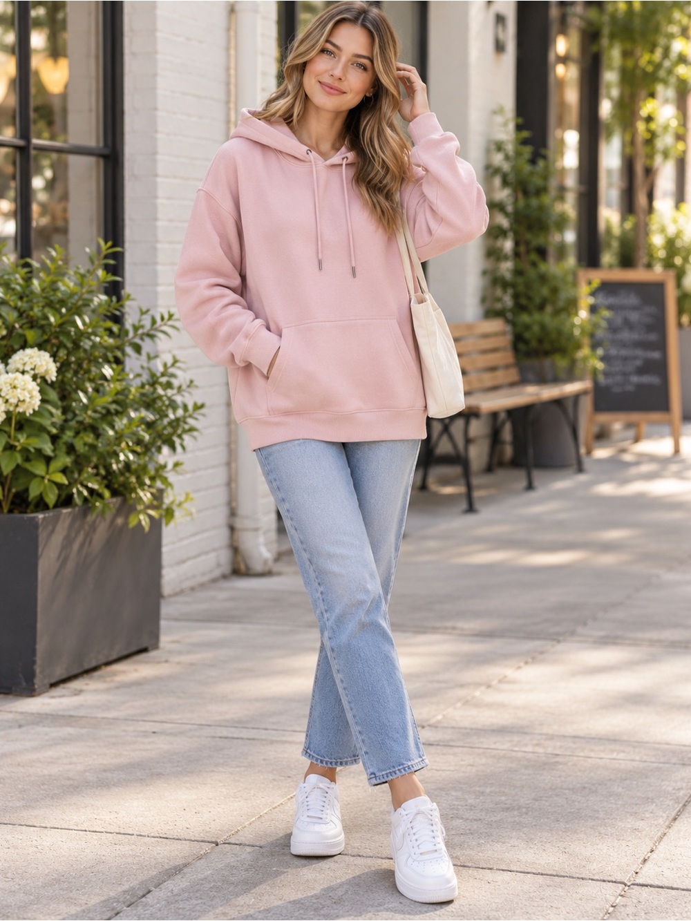 Women's Light Pink Hoodie Sweatshirt Size M